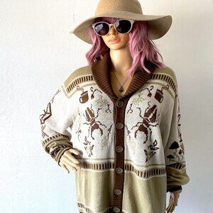 Mulitcolored Cardigan Sweater Novelty Print Unique Fashion Quirky Grandpa Granny